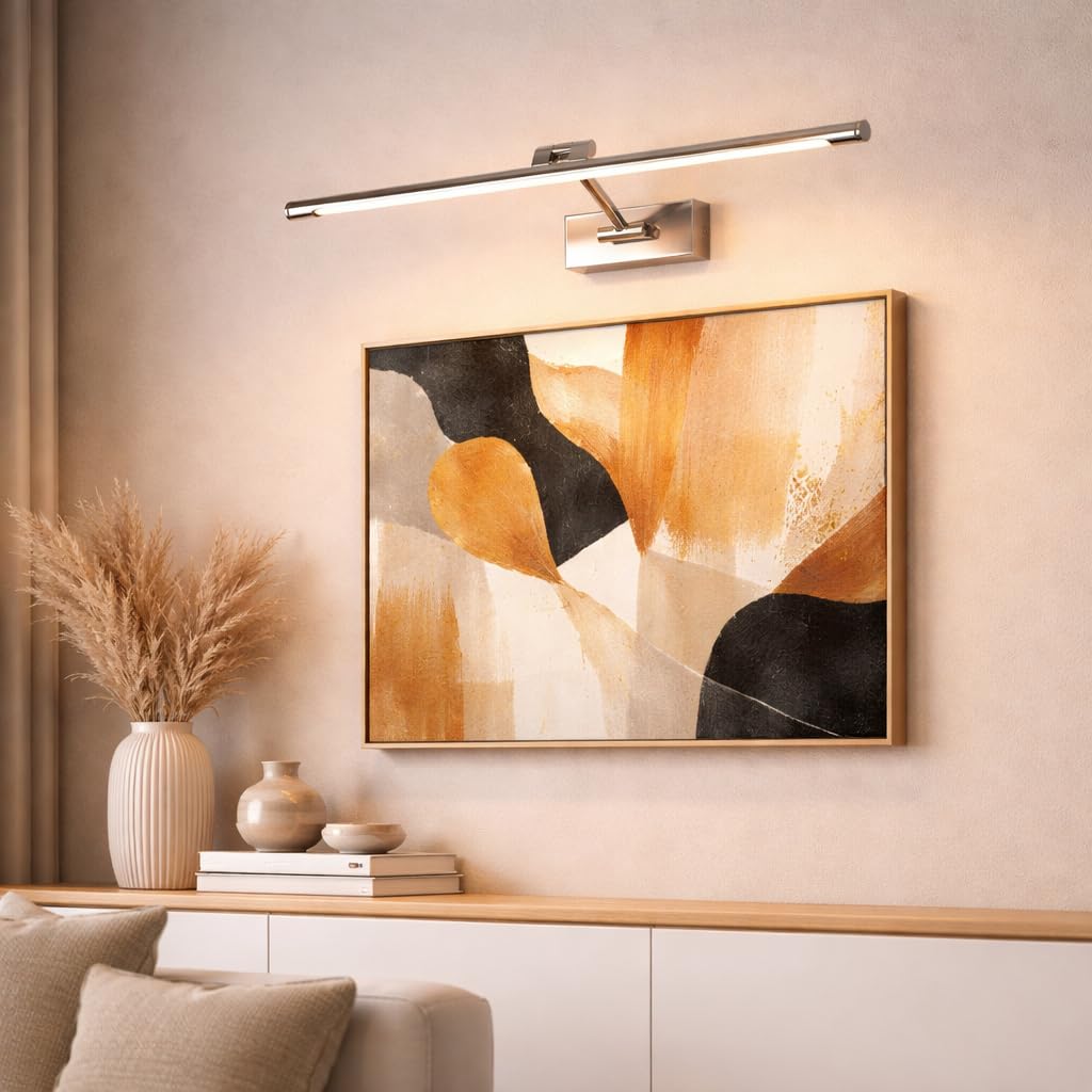 Alpinaluz Aplique LED para Cuadros y Espejos 48 cm 10W 2700K Luz Blanca Cálida Cromado Brillante con Brazo Articulado Orientable para Iluminación Precisa y Elegante