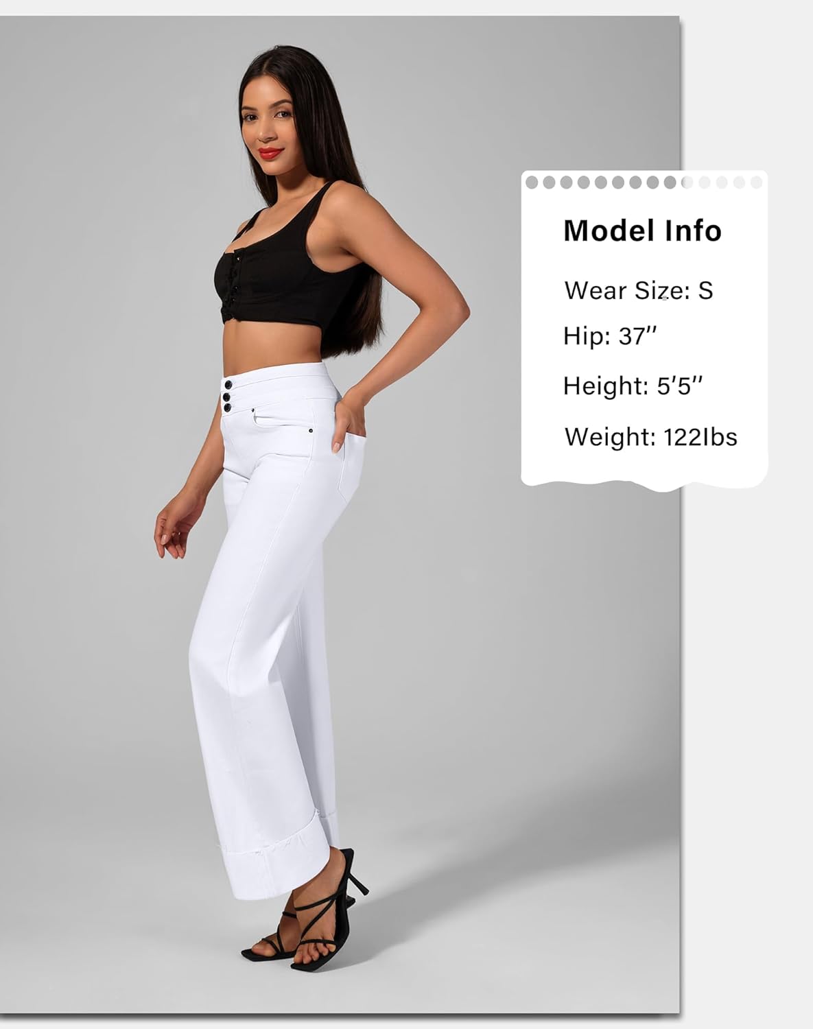 roswear Women's High Waisted Stretchy Wide Leg Jeans Cuffed Baggy Jeans Loose Denim Pants - Image 4