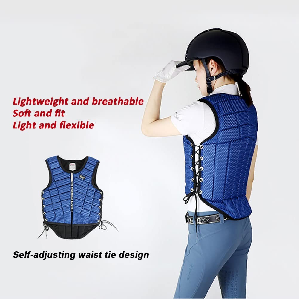 Chaleco Ecuestre Seguridad Profesional Equitación Protector Gear Cremallera Chaleco para Adultos Hombres Mujeres Niños Niños (Blue CS)