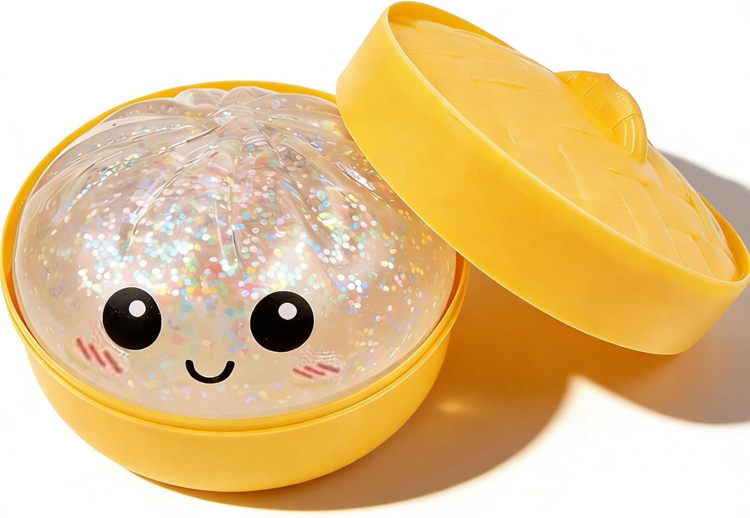 2026 New Giant Flashing Dumpling Squeeze Toys, Soft and Sticky Dumpling Toys with Steamer Box, Soft and Sticky Balls, Soft Dough Toys, Suitable for Adults and Children as Party Gifts (Glossy Clear)
