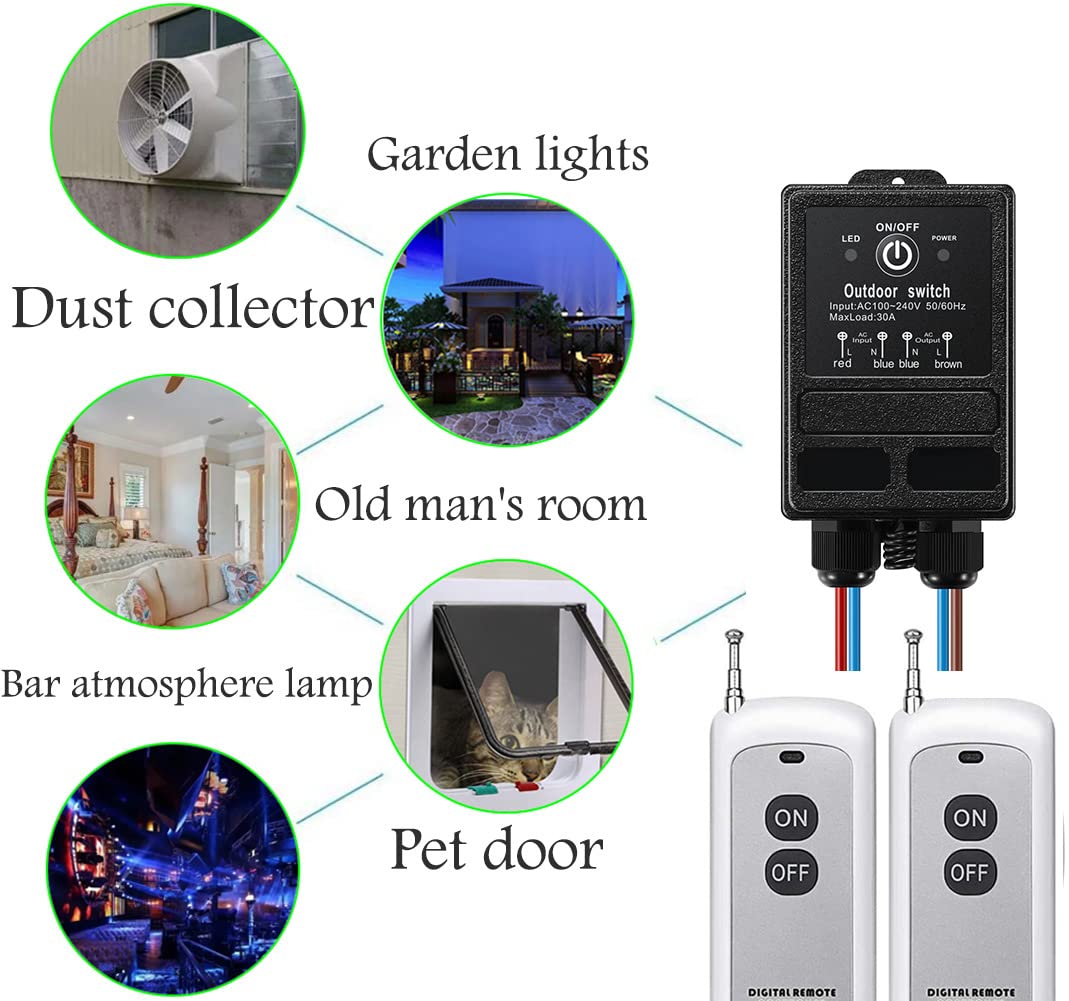 Wireless Light Switch and Receiver Kit,No Wiring,AC110V/120V/240V/40A Relay RF Switches for Household Appliances,Industrial Equipment,Dust CollectorGarage Door(984ft Long Range)