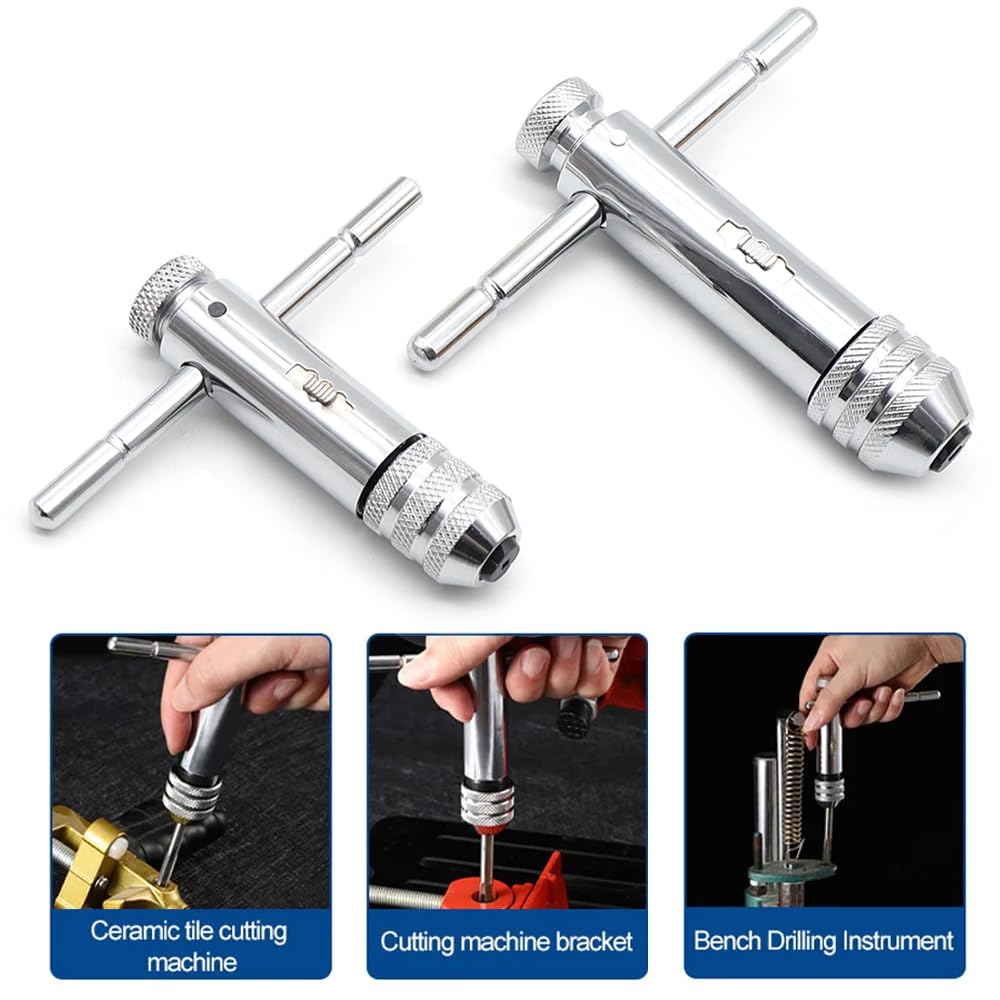 2 Pezz Chiave a Cricchetto, Maschi per Filettatura Giramaschi M3-M8 & M5-M12 Impugnatura a T Regolabile, Filettare Chiave a Cricchetto per Porta Maschi Accessori di Maschiatura Manuale