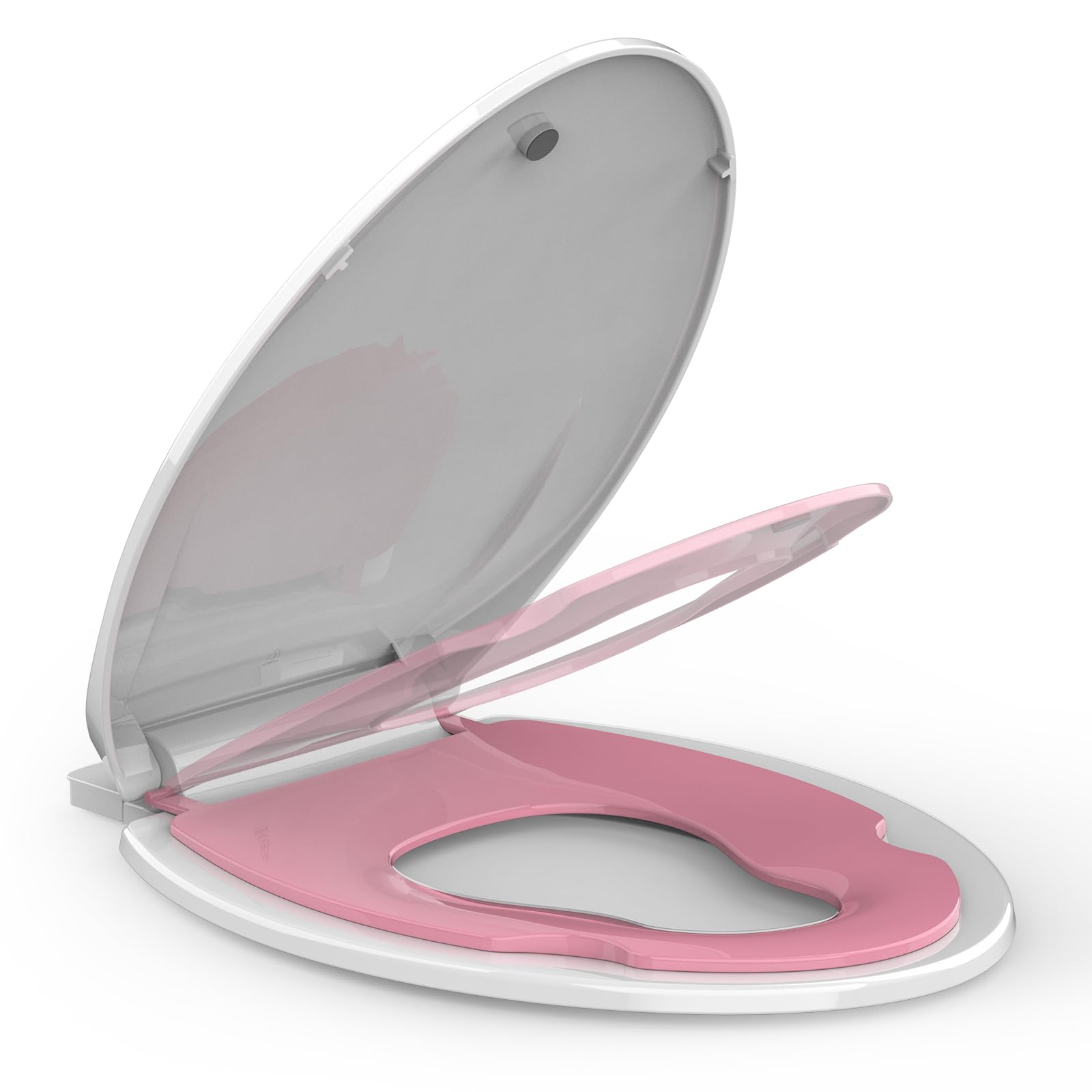 Toilet Seat Elongated,Toilet Seat with Toddler Seat Built in, Potty Training Toilet Seat Elongated Fits Both Adult and Child, with Soft Close, Easy Install and Clean - Elongated White and Pink