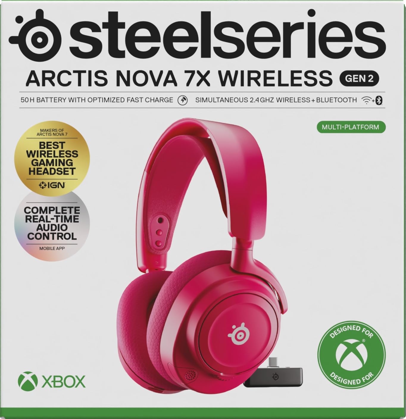 SteelSeries Arctis Nova 7X Wireless Gen 2 do gier -sterowanie aplikacją w czasie rzeczywistym - 50H + -przetworniki magnetyczne z magnesem neodymowym -miks 2,4 GHz/Bluetooth-Xbox,PS5,Switch 1/2,mobile