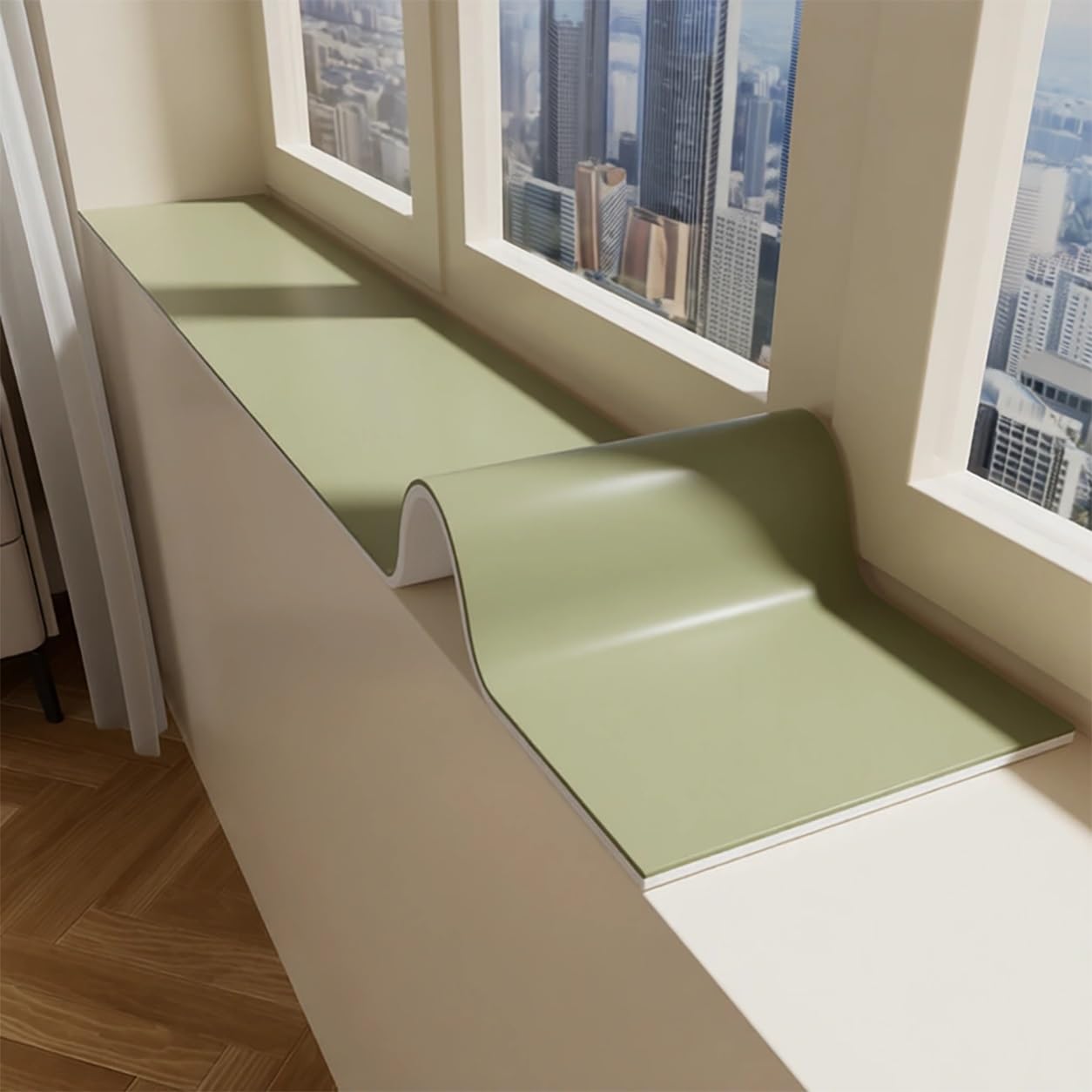YSPZDQ Window Sill Cover 3.5mm Thick, Heat & Water Resistant Window Cill Cover/Protector, Silicone Non-Slip Mat, Window Seat Cushion for Narrow Sills & Bay Windows(Green,100x25cm)