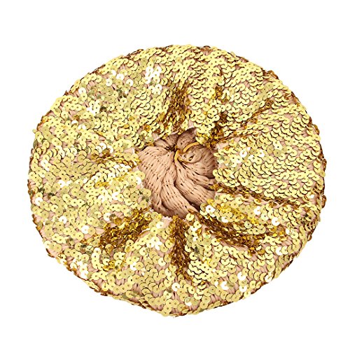 Radish Stars Women's Sparkle Sequin Shimmer Stretch Beanie Beret Hat Cap Bright Vintage Classic Headwear For Party Club Dance Gold #TOP5