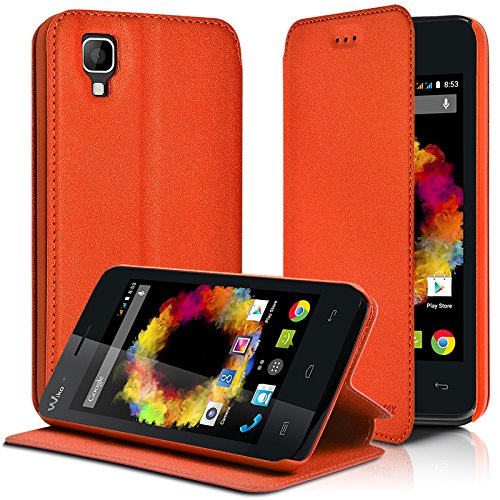 KARYLAX Seluxion - Housse Coque Etui à Rabat latéral Fonction Support Couleur Orange pour Wiko Sunset + Film de Protection
