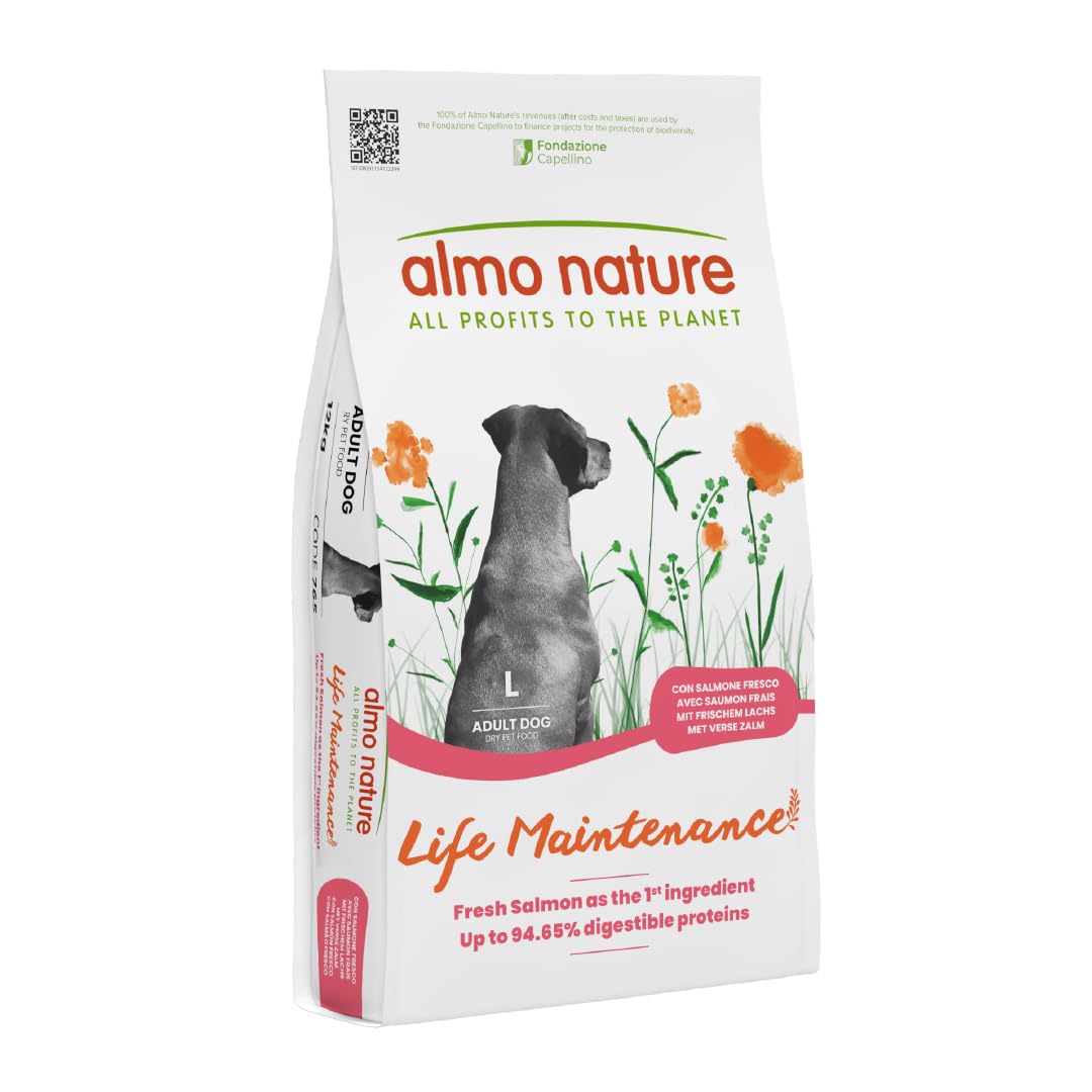 Almo Nature Holistic Maintenance L Dog. Croquettes pour Chiens de Grande Taille avec Saumon Frais. 12 Kg