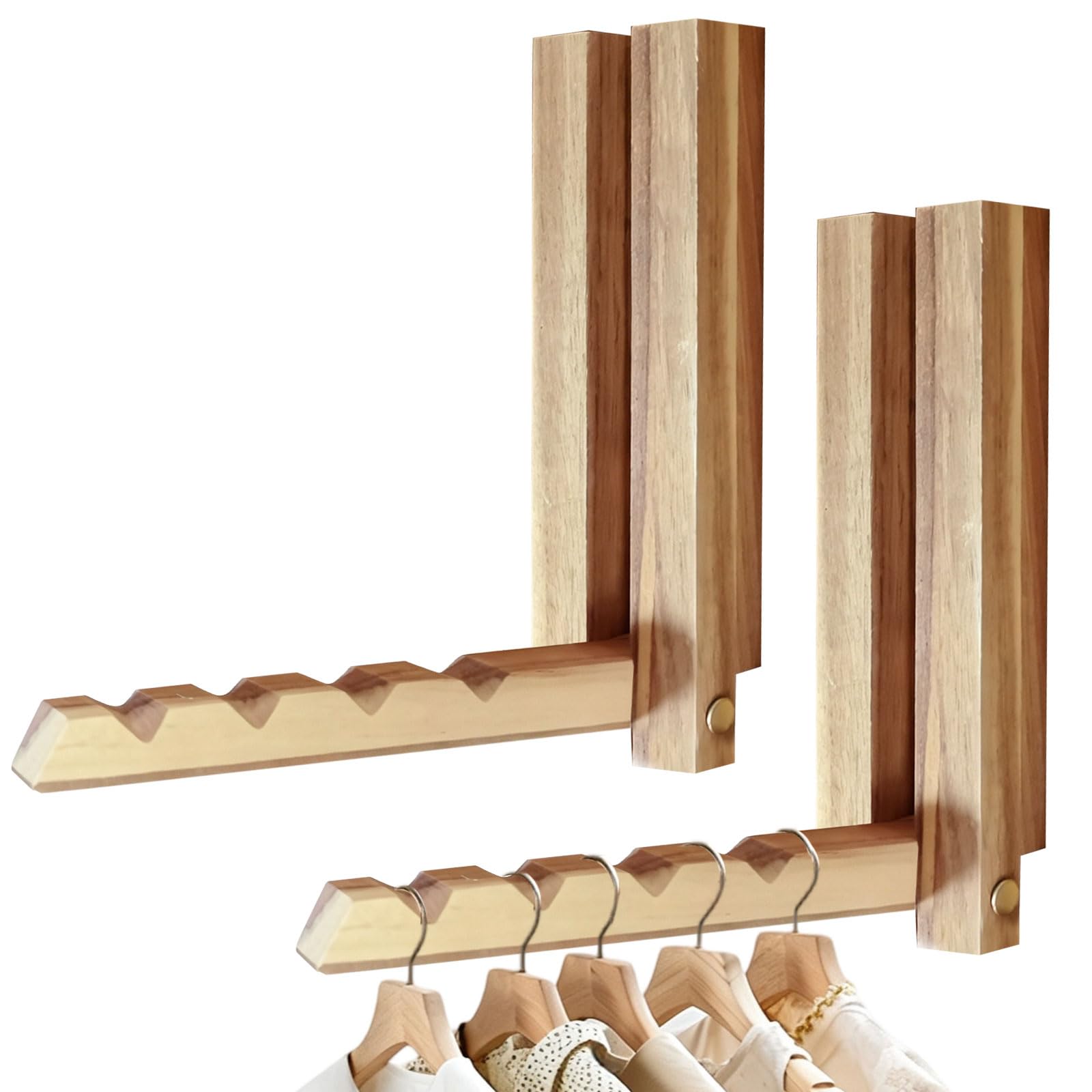 Yibang 2 Pack Foldable Wooden Wall Hooks - Clothes Drying Rack Wall Mounted