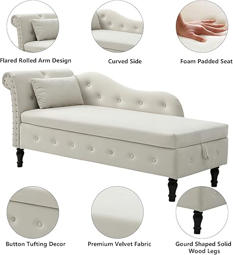 Miniatura 26 de Setawix Tumbona de terciopelo para interiores con almacenamiento para sala de estar, dormitorio, oficina, extremo de brazo enrollado de la cama,