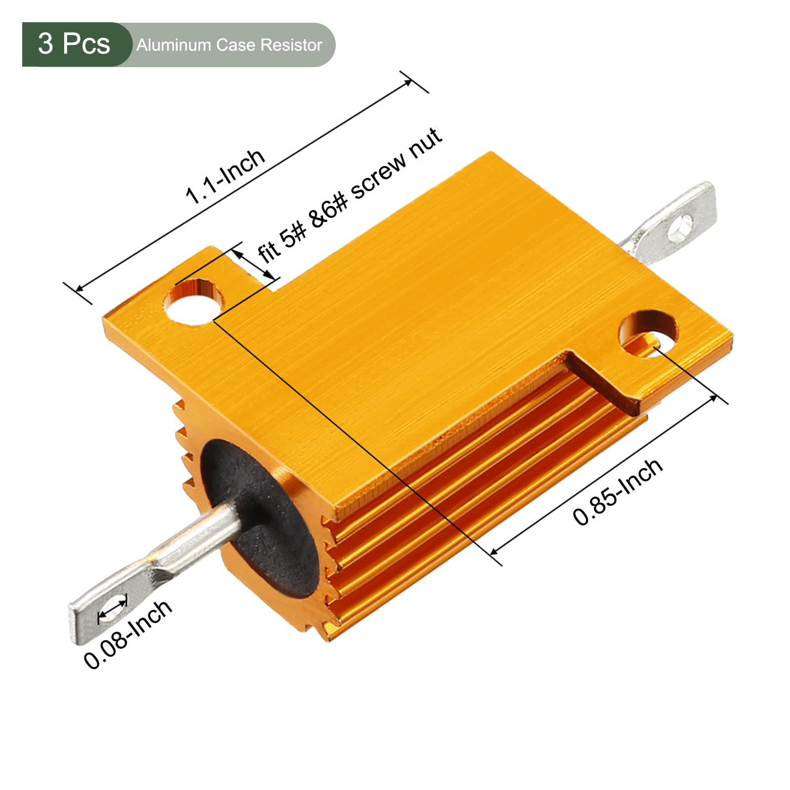 YOKIVE Resistenza A Filo Avvolto In Alluminio 50W 25 Ohm ±5% – Custodia Alluminio Con Foro Da 3,2 Mm – Per Circuiti, Convertitori, Inverter E Progetti Fai Da Te - 3