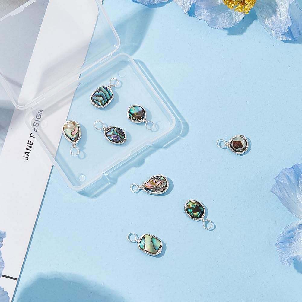 8Pcs 4 Styles Abalone Shell Charms Paua Shell Pendant Sea Shell Pendant with Copper Wire Wrapped Colorful Geometric Pendants for Earring Necklace Bracelet Jewelry Making - Image 5