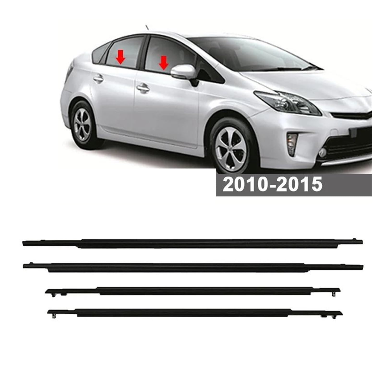 Uszczelki do Toyota Prius 2010-2015 (zestaw 4): Uszczelki zewnętrzne do szyb i drzwi gumowych.