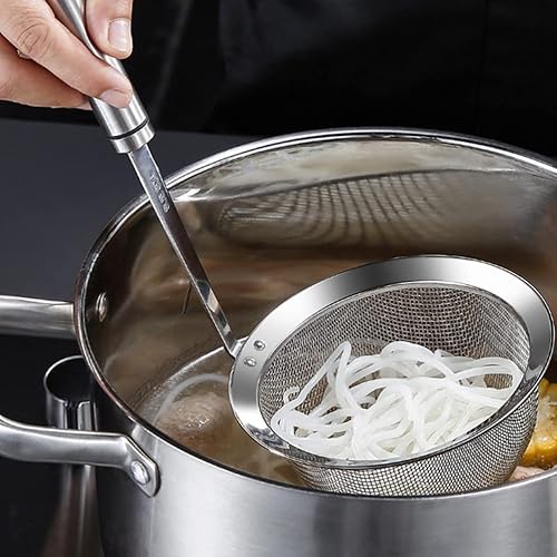 Miniatura 6 de Hemoton Cesta de pasta de acero inoxidable de malla con araña, colador de fideos, cesta profunda de malla fina para cocina, colador de malla con asa
