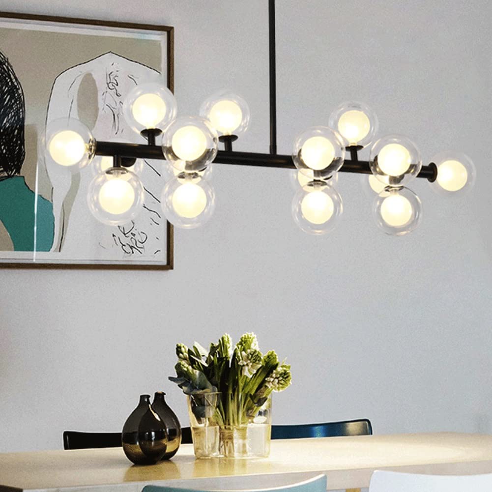 Lampadario Mid Century con Globo in Vetro, Lampada a Sospensione lineare sopra Il Tavolo, Lampada da soffitto Regolabile per Soggiorno, Sala da Pranzo, Camera da Letto, Isola cucin
