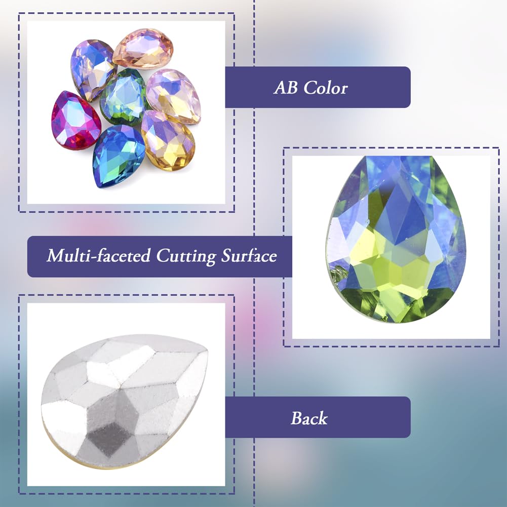 FASHEWELRY Set di 70 cabochon in vetro sfaccettato a forma di goccia d'acqua, senza fori, per la creazione di gioielli e fai da te
