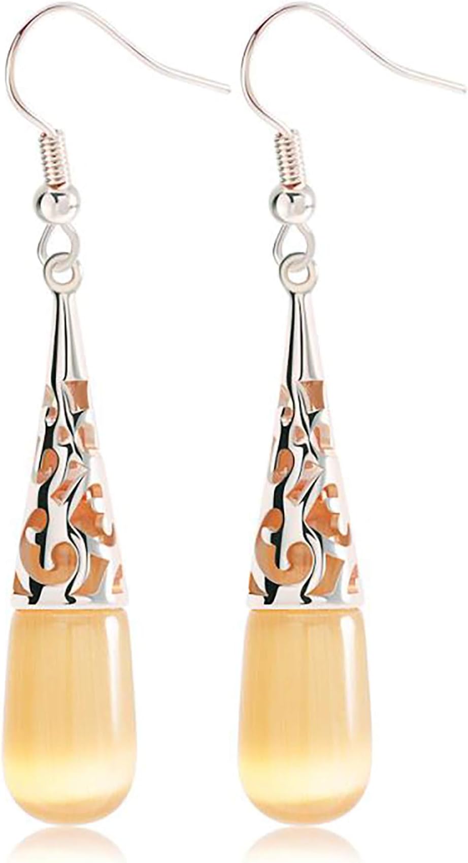 uPrimor Elegant Cat's Eye Stone Cute Hypoallergenic Drop Earring Set for Women Girls, Rose Gold and Silver Color, 3 Different Styles Available