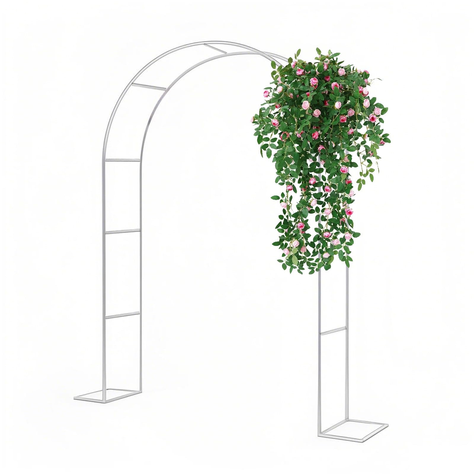 Arco de jardín de metal estable con base para solucionar la falta de soporte de rosales 1