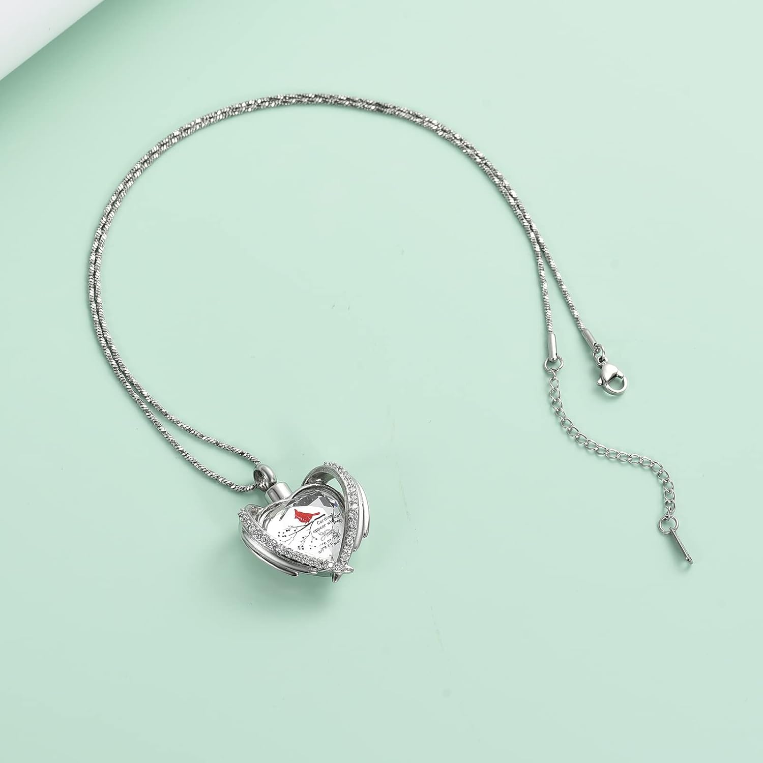 Yinplsmemory Red Cardinal Cremation Jewelry Angel Wing Crystal Heart Urn Ashes Necklace for Women Men Memorial Keepsake Urn Jewelry - Image 6