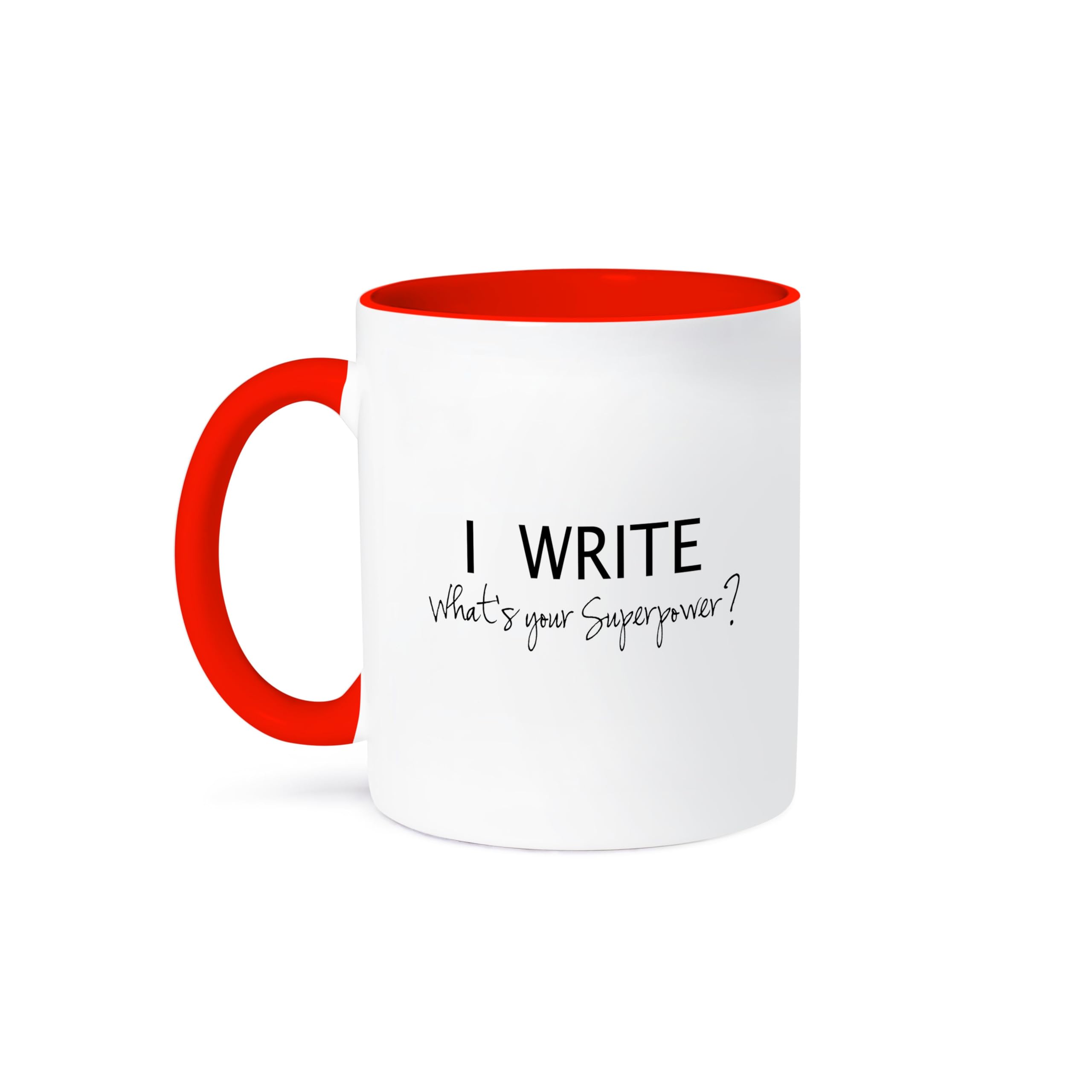 3dRose superpower-fun gift for writers-writing love Two Tone Mug, 11 oz, Red