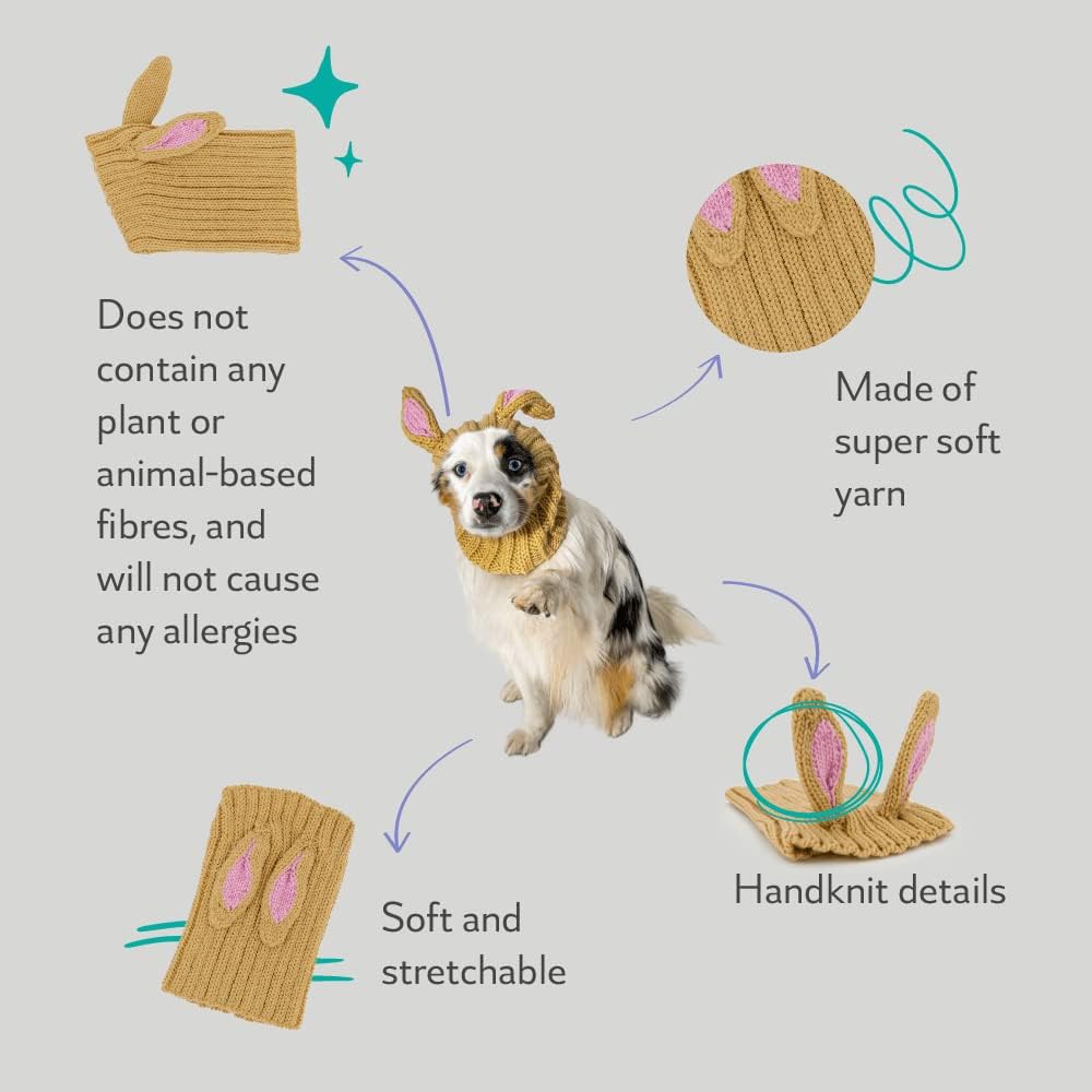 Zoo Snoods Jack Rabbit Costume - Knit Dog Snood Ear Wrap for Pets, Warm Neck Cover for Halloween and Winter (Medium)