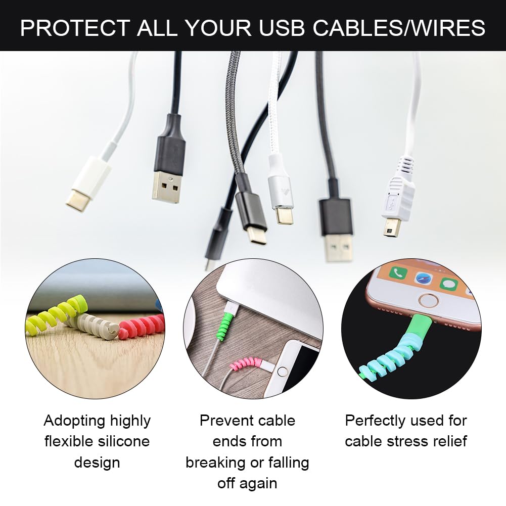 Proteggi cavo Cellulare, 14 Pezzi Salvacavo, Silicone Flessibile per Caricabatterie, Micro USB Protector