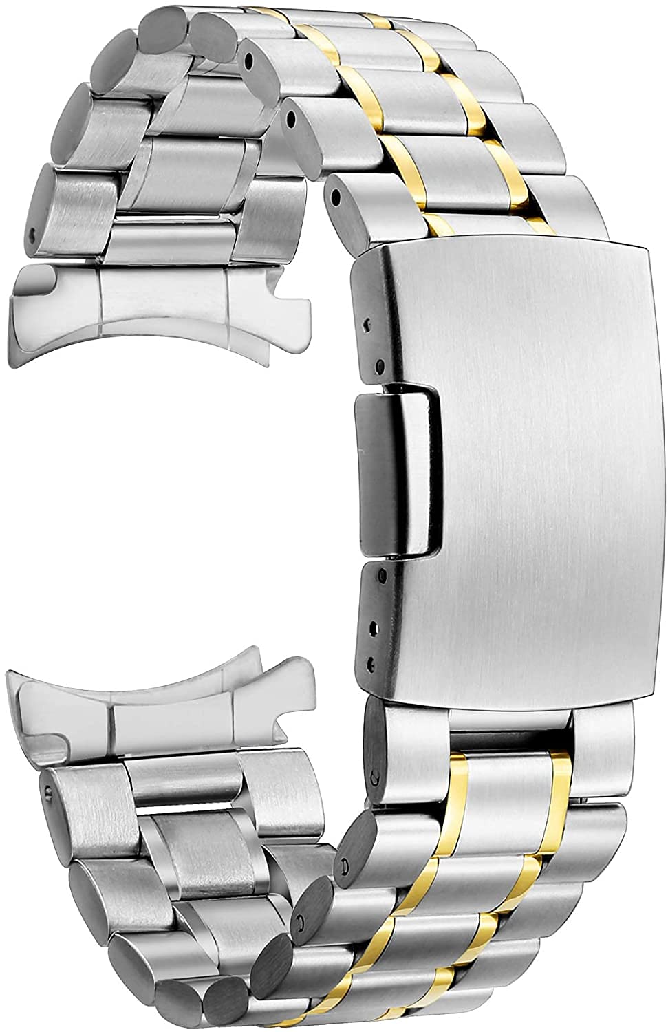 Edelstahlarmband, solides, gebogenes Ende, Schnellverschluss für 22 mm, 20 mm Metall-Edelstahl-Sicherheits-Klappschnallenband (Farbe: Silbergold mit Werkzeug, Größe: 18 mm)