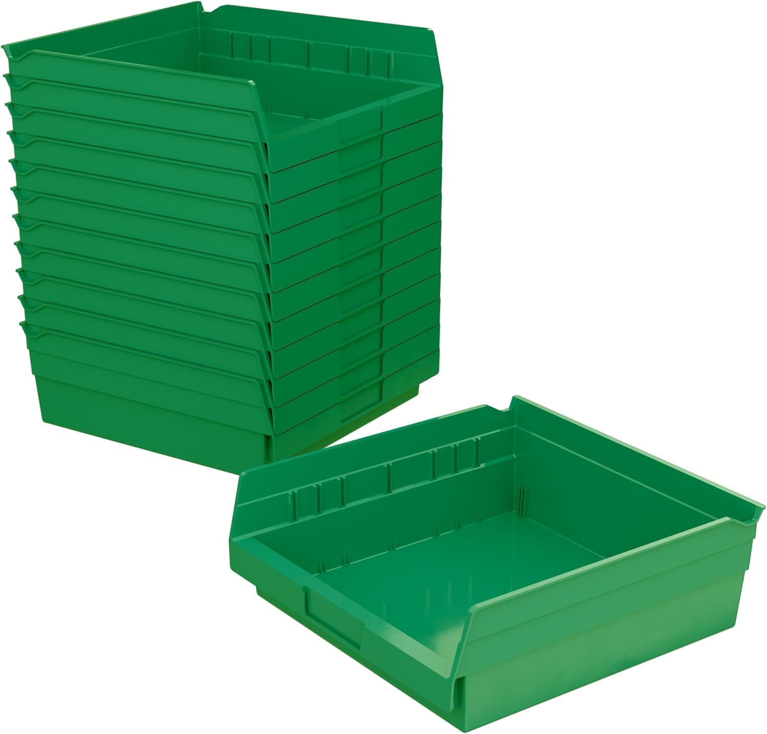 Akro-Mils 30170 Plastic Shelf Bins, Heavy Duty Storage Bins for Garage, Closet, and Drawer Organization, 12" x 11" x 4", Green, 12-Pack