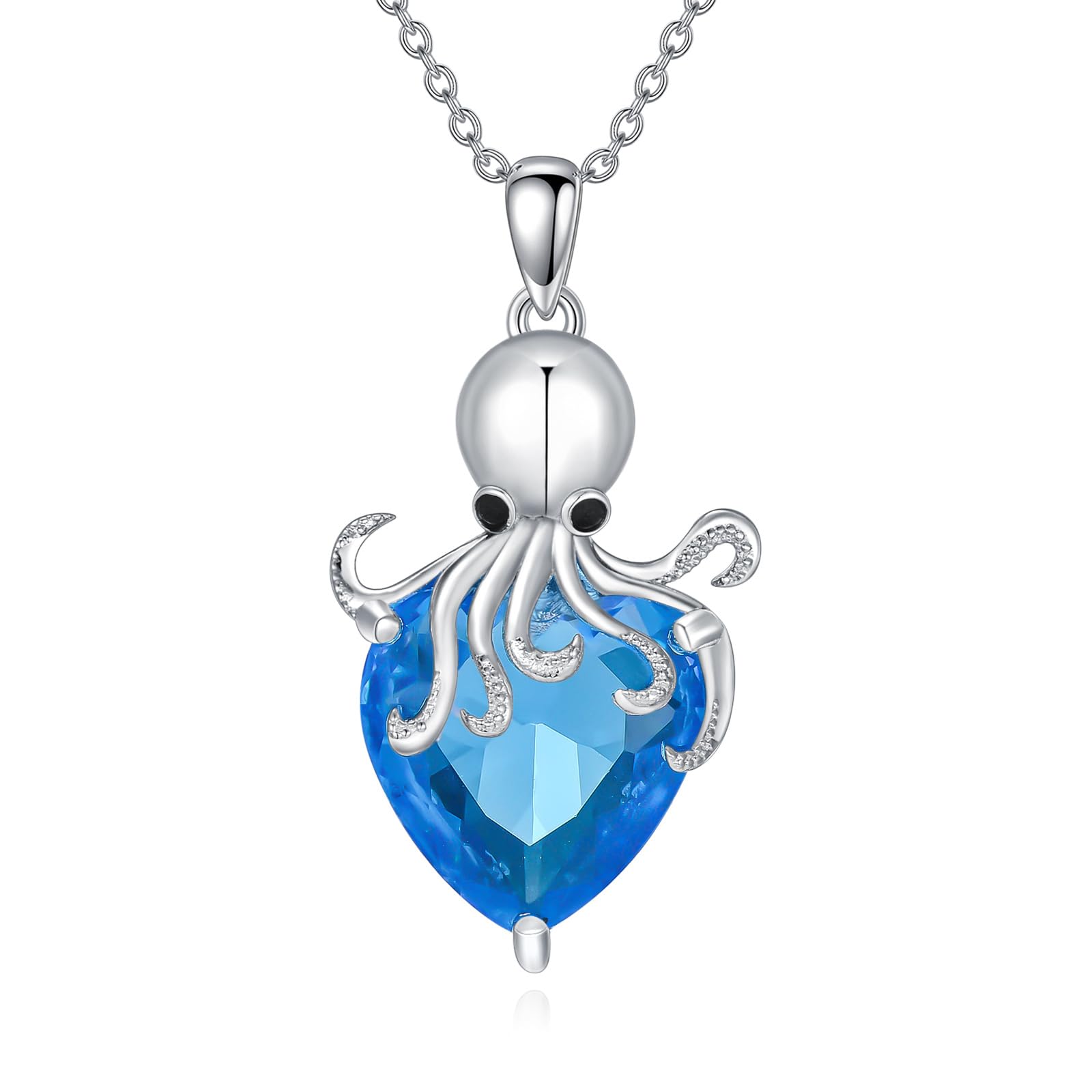 LONAGO Collar de Pulpo Plata de Ley 925 Pulpo Marino con Piedra de Nacimiento Collar con Colgante para Mujer