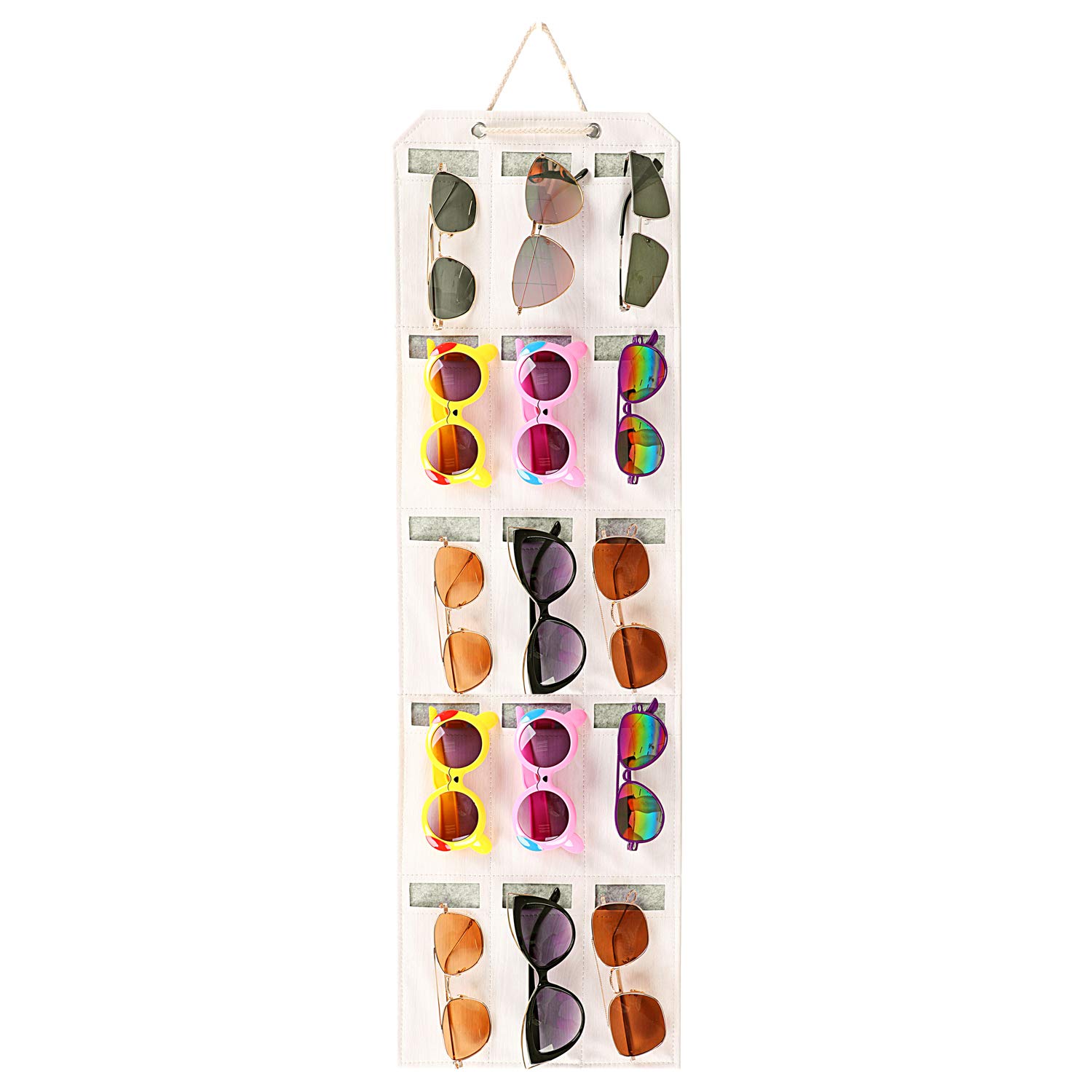 ESINGMILLESINGMILL Eyeglass Sunglasses Organizer Hanging Wall - Glasses Holder Storage Display Pocket Mount Hanger on Wall or Door, 9/15/25 Slots