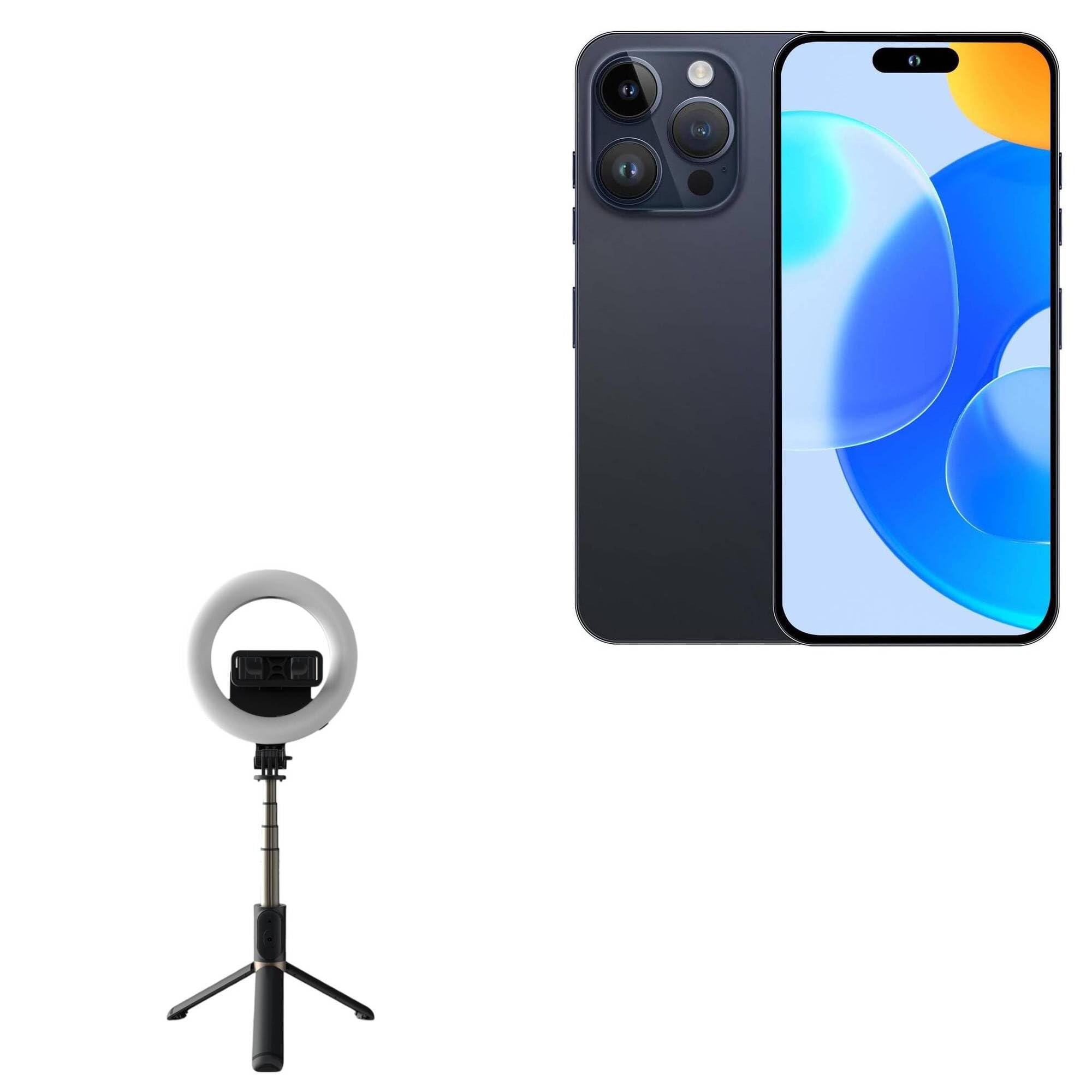 BoxWave Stand and Mount Compatible with Munisosa T15 PROMAX - RingLight SelfiePod, Selfie Stick Extendable Arm with Ring Light - Jet Black