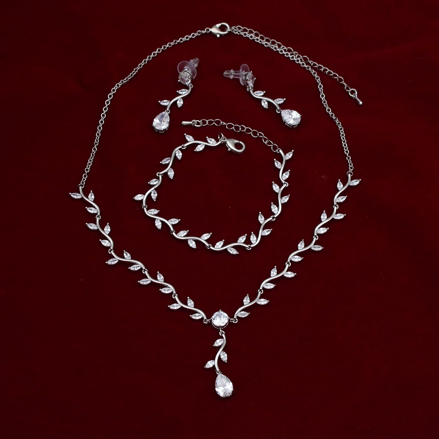 Elegant Bridal Clear Cubic Zirconia Wedding Necklace Drop Earrings Bracelet Jewelry Set for Women Brides Bridesmaids Prom