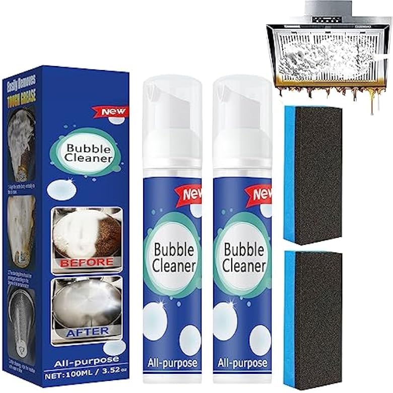 2PCS Bubble Cleaner Foaming Heavy Oil Stain Cleaner Stubborn Grease & Grime wipe Spray All Purpose Cleaning for Kitchen and Other Stains (100ML*2)