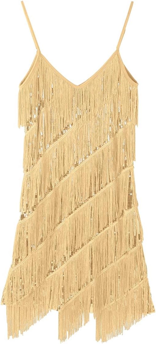 Women's Sequins Tassel Dance Costume Samba Rumba Tango Dance Dress 1920s Flapper Cocktail Party Dress