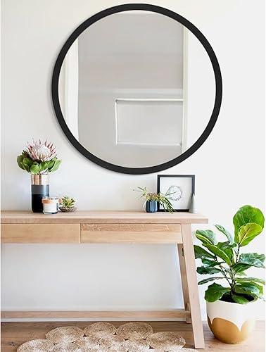 Miniatura 127 de JJUUYOU Espejo circular de pared redondo para baño, espejo de tocador gris, pequeño círculo decorativo para pared, marco de madera, espejo