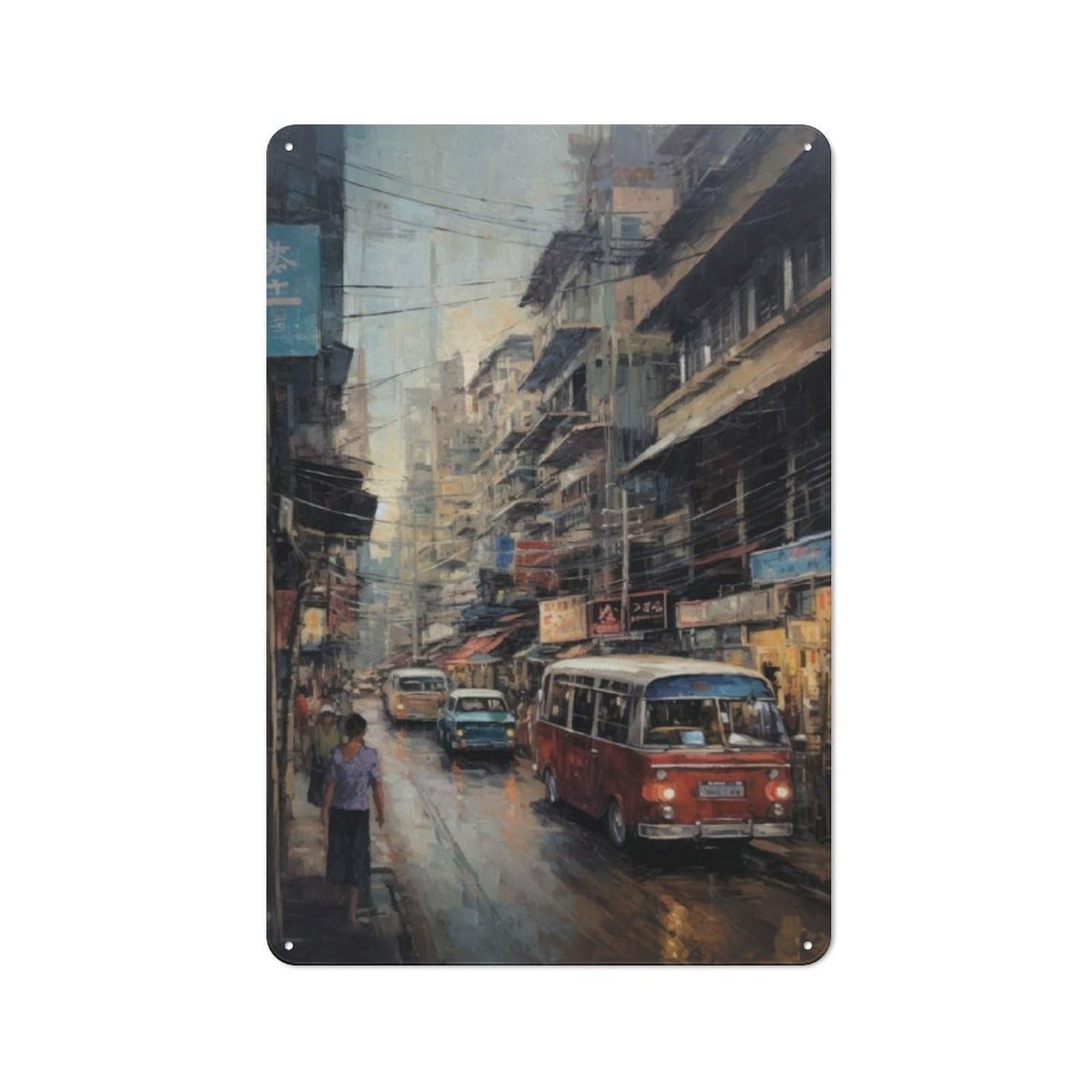 Vintage Metal Sign with Bangkok Thailand in Oil Design 30x20cm, Rustic Bar Wall Plaque for Bar, Kitchen, Garage Or Games Room