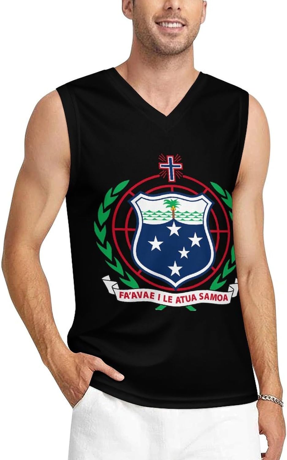 Coat of Arms of Samoa Men's V-Neck Basketball Tank Top Sleeveless Workout Tank Shirts Gym Fitness Tees Vest