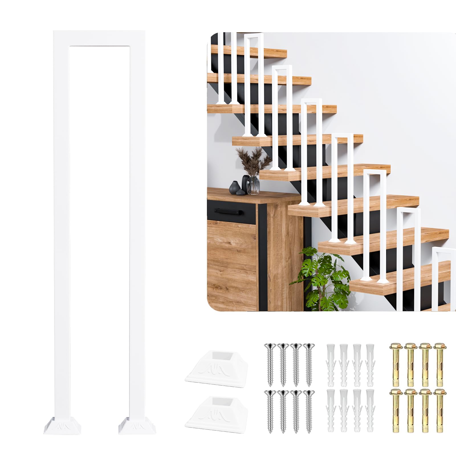 hand rails for outdoor steps, matte white u shaped handrails with cover, modern metal hand rails for indoor stairs industrial wrought iron railing for stairs loft garden corridor, 1pcs(h:85cm/2.8ft)