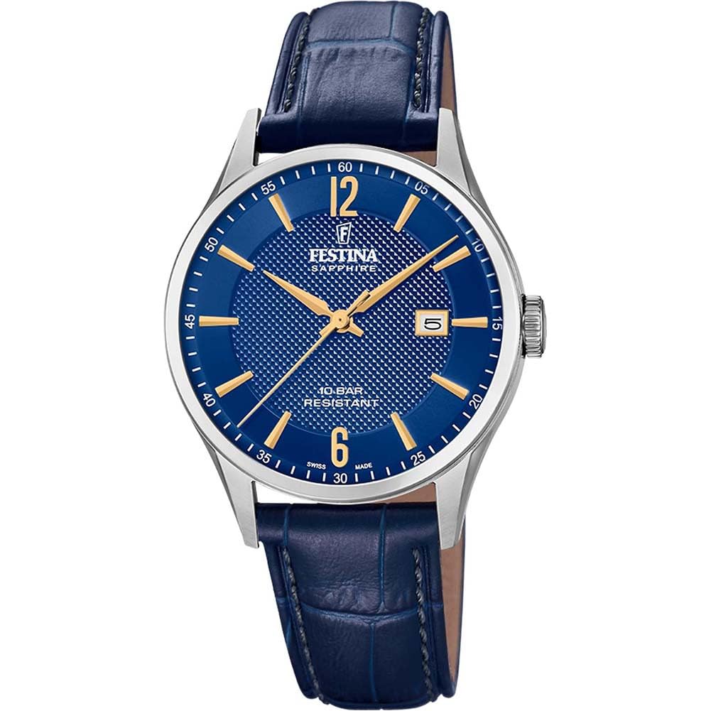 Festina Swiss Made Orologio Uomo Analogico in Pelle Blu