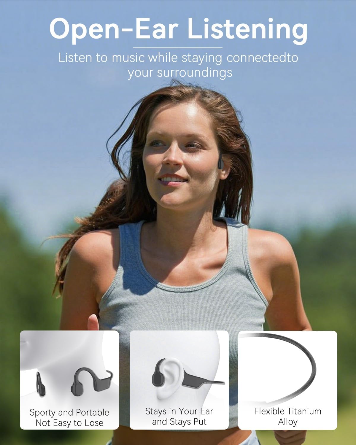 ANSTEN Casque Conduction Osseuse Bluetooth, Étanche IPX5(grigio) | Ricarica Rapida USB-C, IPX5 Impermeabile, Cuffie Sportive Open Ear per Running, Sport, Ciclismo e Fitness