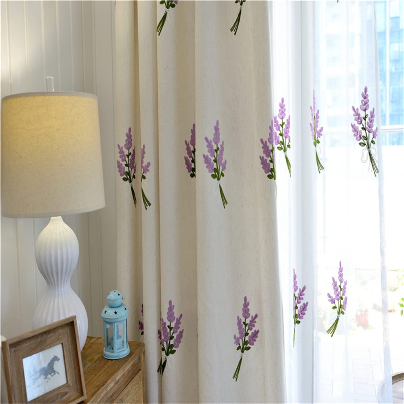 Translúcida Cortinas Visillo con Ollaos, Flor bordada púrpura cortina de voile con bordadas,juego de 1 cortinas, de la luz Solar Mientras Protege Algo de privacidad para salón Habitacion 1x220x270CM