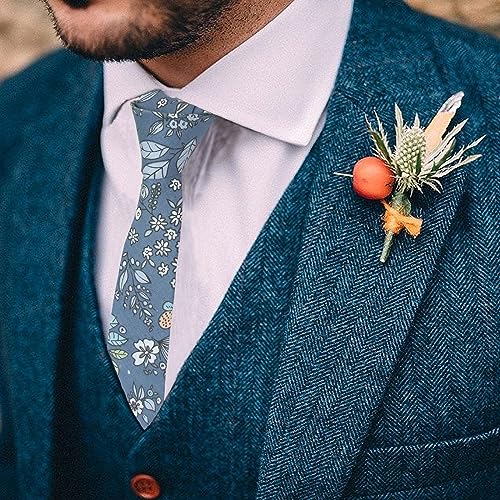 Image of Mantieqingway Floral Ties for Men Skinny Cotton Tie Flower Necktie