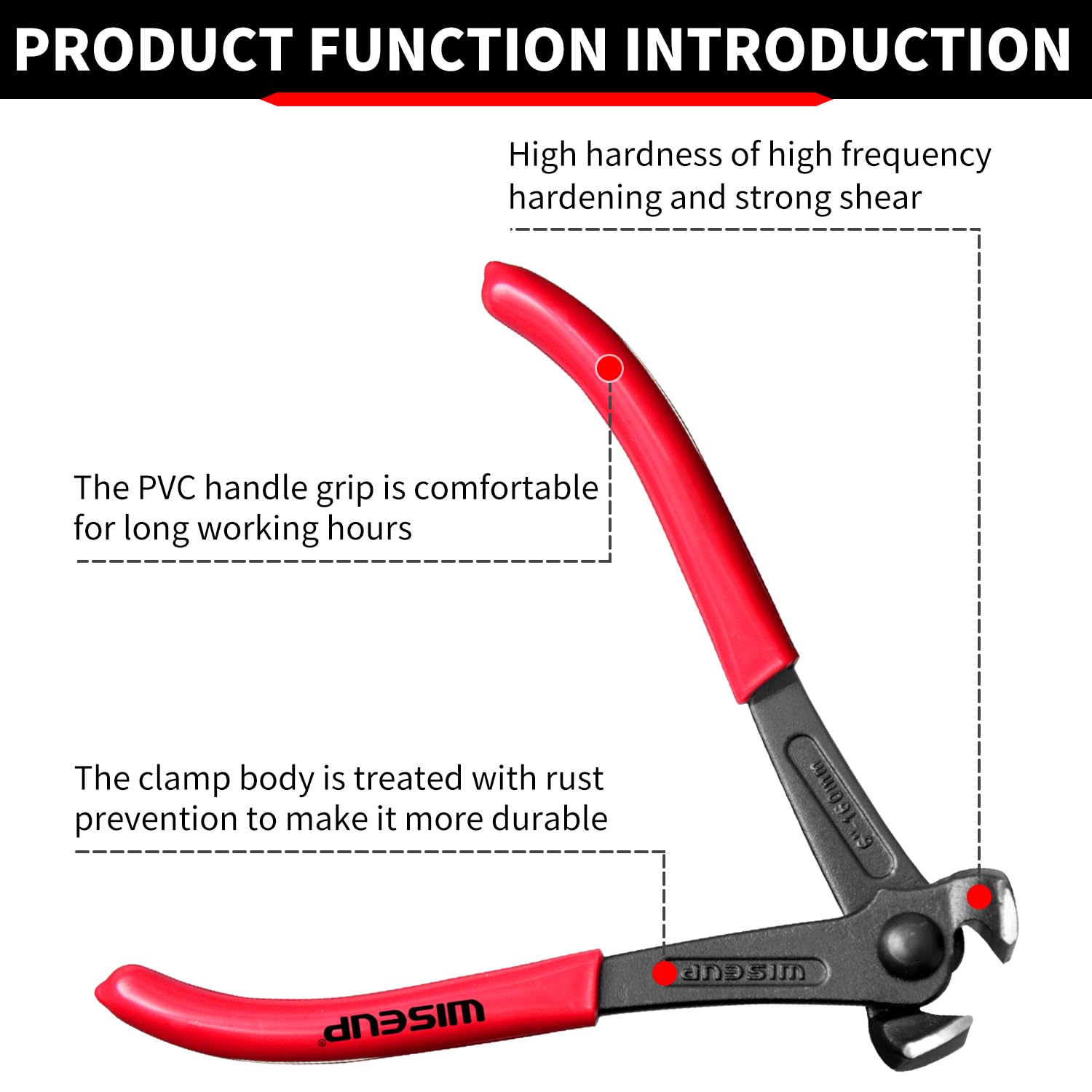 WISEUP Extracteur de clous, 17,8 cm, finition noire, pince de charpentier en acier au chrome vanadium, pince coupante pour enlever les agrafes ou outils d'installation de sol (17,8 cm)