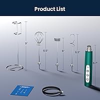 Vista 6 de Espumador de leche con soporte - Espumador de café recargable de mano con 3 batidors de acero inoxidable, batidor eléctrico ajustable de 3