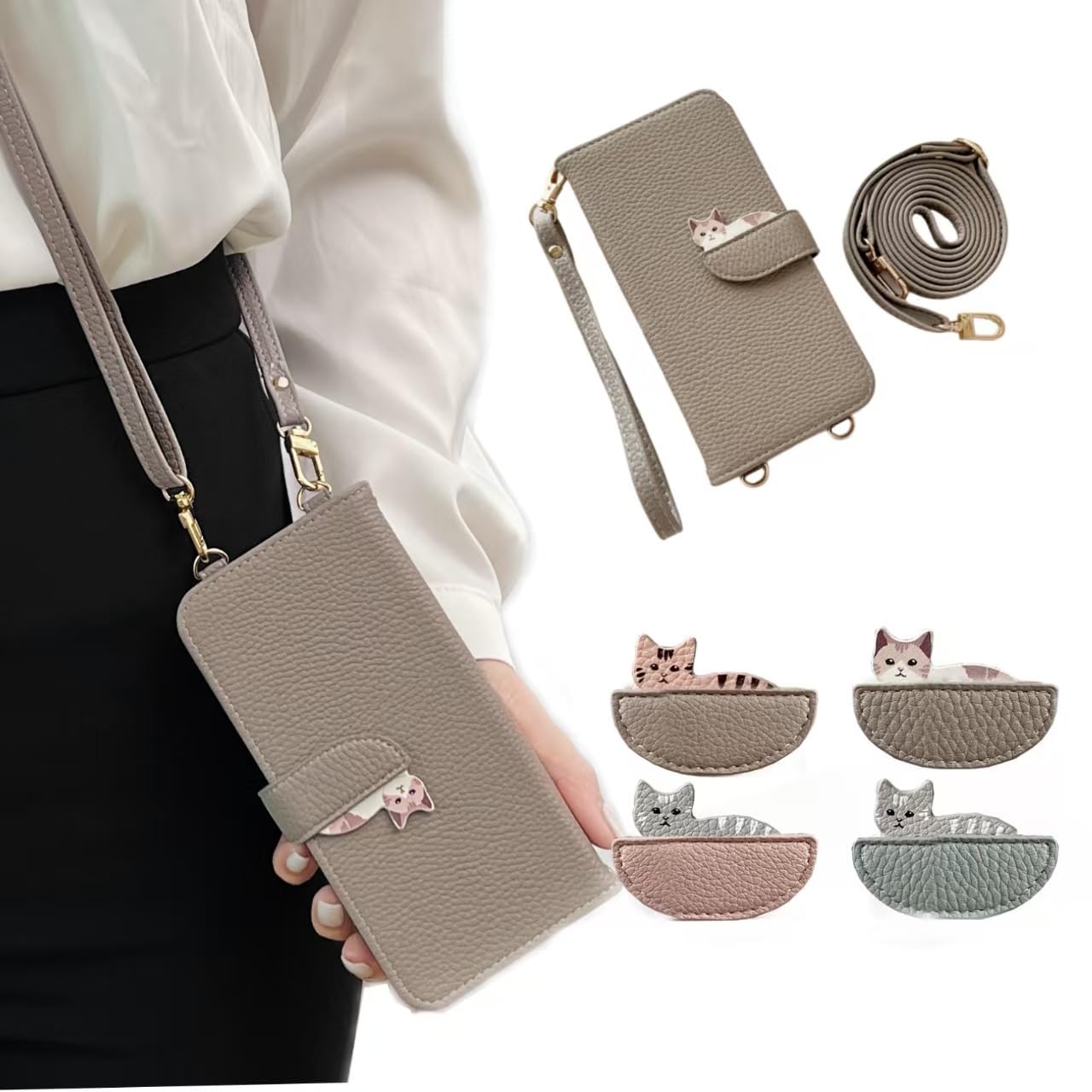 AeroLumin 対応 Google Pixel 9a ケース 手帳型 ショルダー おしゃれ Pixel 9a スマホケース 可愛い 猫柄 ねこ ストラップ 肩掛け グーグル ピクセル9a ケース 手帳型 Pixel 9a スマホカバー 斜めがけ カード収納 スタンド機能 マグネット式 高級PU 肌感レザー 手作り 小銭入れ エレガント