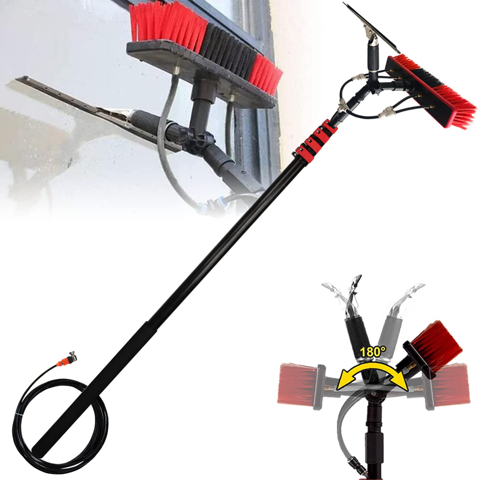 Lavavetri Telescopico con Testa, Kit Pulizia Lavavetri con Asta di Prolunga con Vetro Alto Pannello Solare Fotovoltaico-20FT(6m)