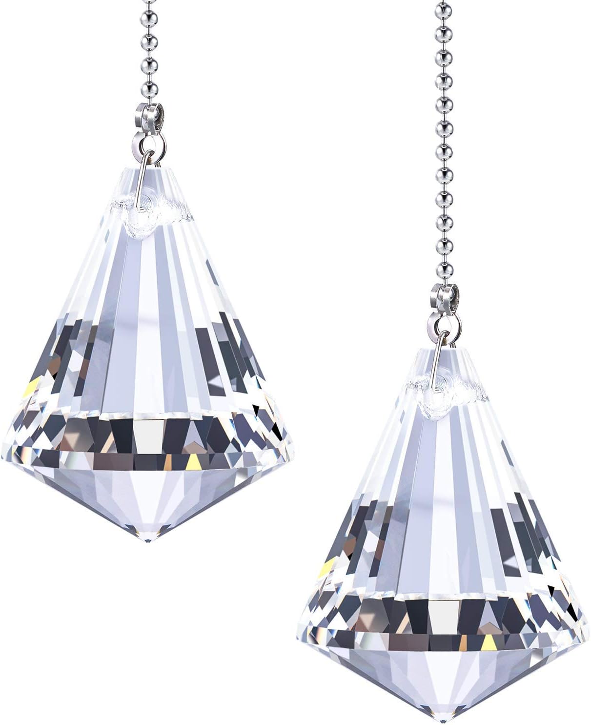 Excefore Crystal Pull Chains, 2 Pcs Light Pull Chain, Fan Pull Chain, Extension with Dazzling Crystal Pendant, Clear Crystal Drop Pull Chain Extension with Connector for Ceiling Light Fan (100 cm)