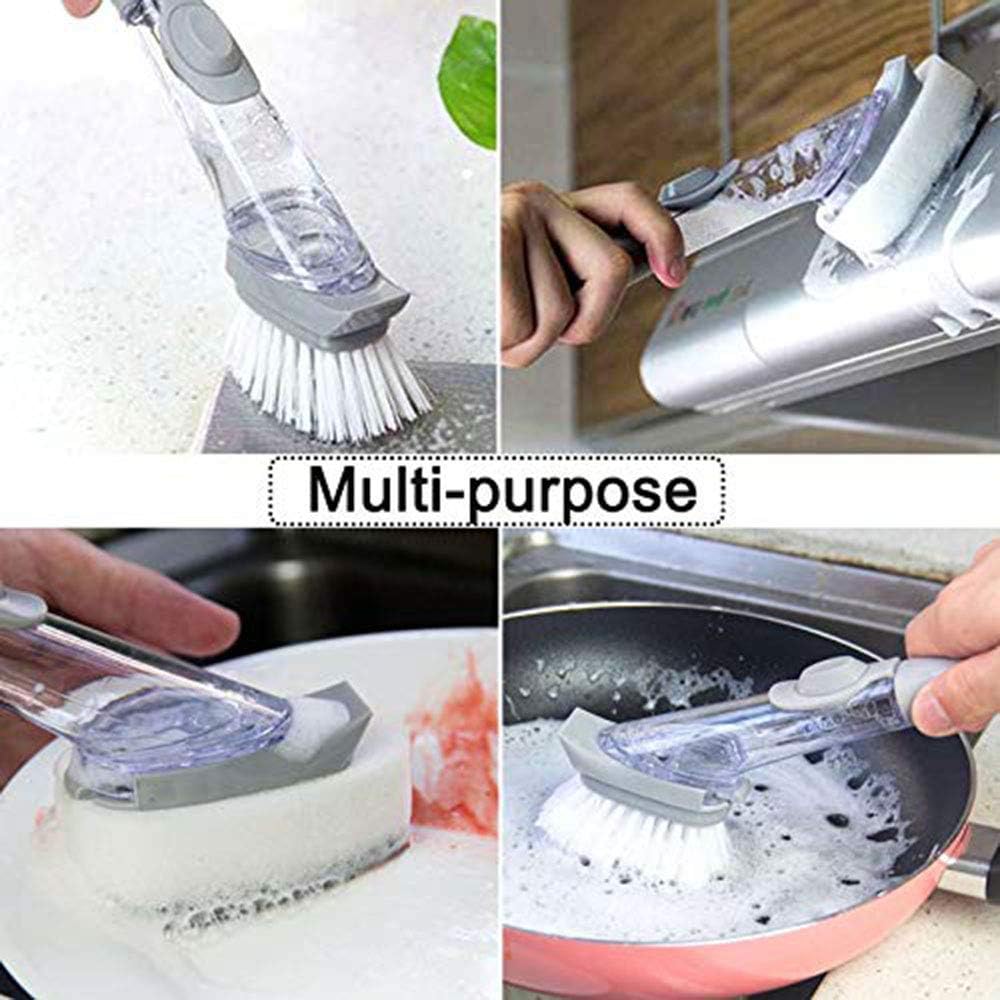 GALV soap Dispensing Dish Brushes Dishwasher Brush with soap Dispenser Long Handled Hydraulic dishwashing Brush Kitchen Tool Cleaning Brushes,Non Stick brushs,Dish Cleaning brushs(Gray)(23.4x5.4 cm) 1
