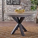 Christopher Knight Home Teague Light Weight Concrete Circular Dining Table with Iron Cross Pedestal Base, White / Black