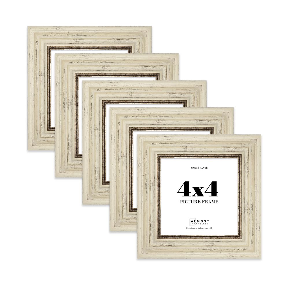 4x4 Picture Frame, Display 4x4 Pictures (10.2 x 10.2cm) - Distressed Cream Timeless 42mm Edge Classic Interior Design Décor - 5 Pack — image 1